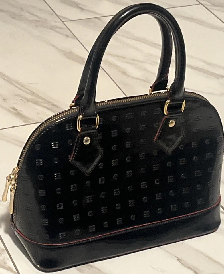 Bolso de Mano Arcadia Negro Charol Cúpula con Correa Borde Rojo Italia Foto 2 de 4