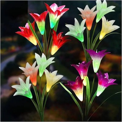 Tonulax - Solar Lights Outdoor Multi-Color Lily Flower Lights, Patio Yard 4 Pack