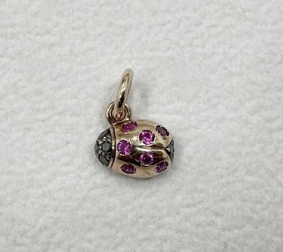 Pomellato DoDo Ruby Black Diamond 9k Rose Gold Ladybug Pendant Necklace Charm