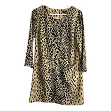 J.Crew Size 2 Tan & Black Spot, Leopard Print Shift Dress – 3/4 Sleeve, Modest