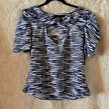 Maeve Women s L Blue White Striped Twist Neck...