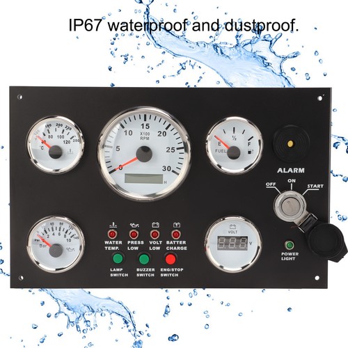 Ι 12V Engine Dash Instrument Panel With Engine Speed Oil Level Pressure Water - Picture 9 of 12
