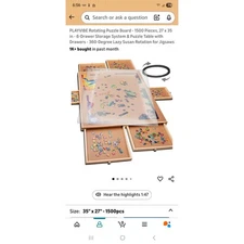 PlayVibe Rotating Puzzle Board 1500 Piece Lazy Susan with Storage Drawers