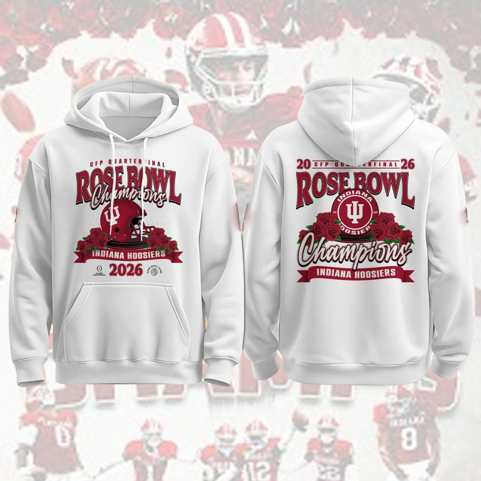 White Indiana Hoosiers Rose Bowl 2026 Double Sided Hoodie for Fans