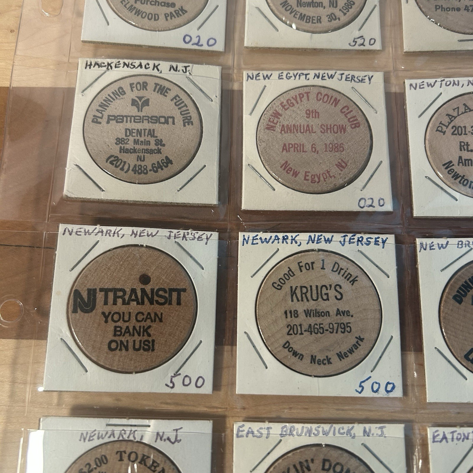 Lot of 19 Vintage NEW JERSEY Wooden Nickels Tokens Wood Coin Collection