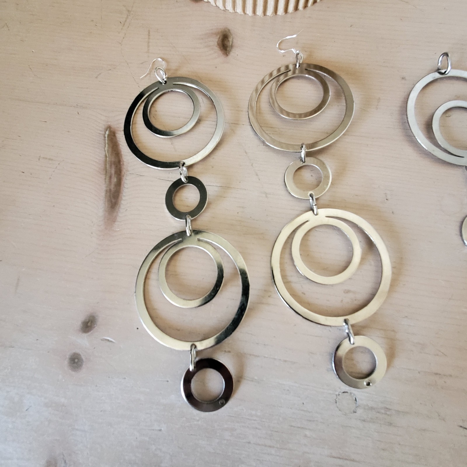 Statement Silvertone Large Open Circle Dangle Pie… - image 1