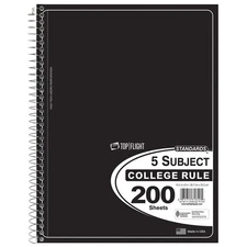 Top Flight Standards 5-Subject Wirebound Notebook, 200 Sheets, 3-Hole Punched, C