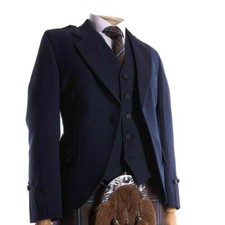 Scottish Men s Navy Blue Wool Argyle Kilt Jacket With Vest Highland Outfit