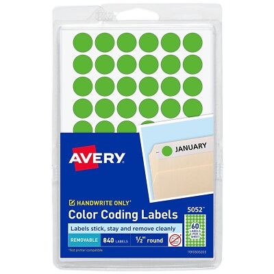 Avery Handwrite Only Removable Round Color-Coding Labels 1/2'' dia Neon Green