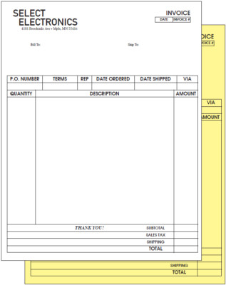Custom Printed 2-Part Carbonless Sets, 8.5'' x 11'', black ink, 1-side, NCR Forms