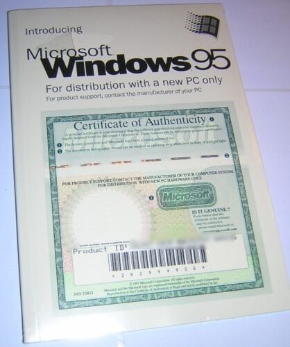 CD-ROM d'installation d'origine Microsoft Windows 95, COA/clé de produit et guide de l'utilisateur - Photo 1 sur 2