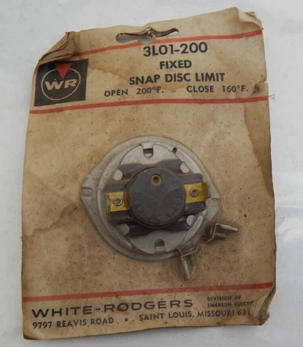 White-Rodgers 3L01-200 Fixed Snap Disc Limit Control Open 200℉ Close 160℉ NOS