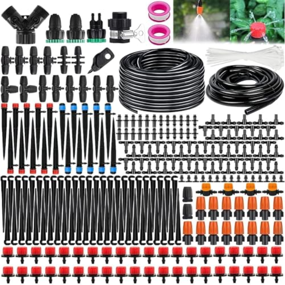 Kit di Irrigazione a Goccia, 60m+20m Micro Drip Irrigation Kit Irrigazione Autom