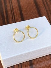 925 Sterling Silver Gold Circle Stud Earrings Tiny Plain Studs Women 12mm