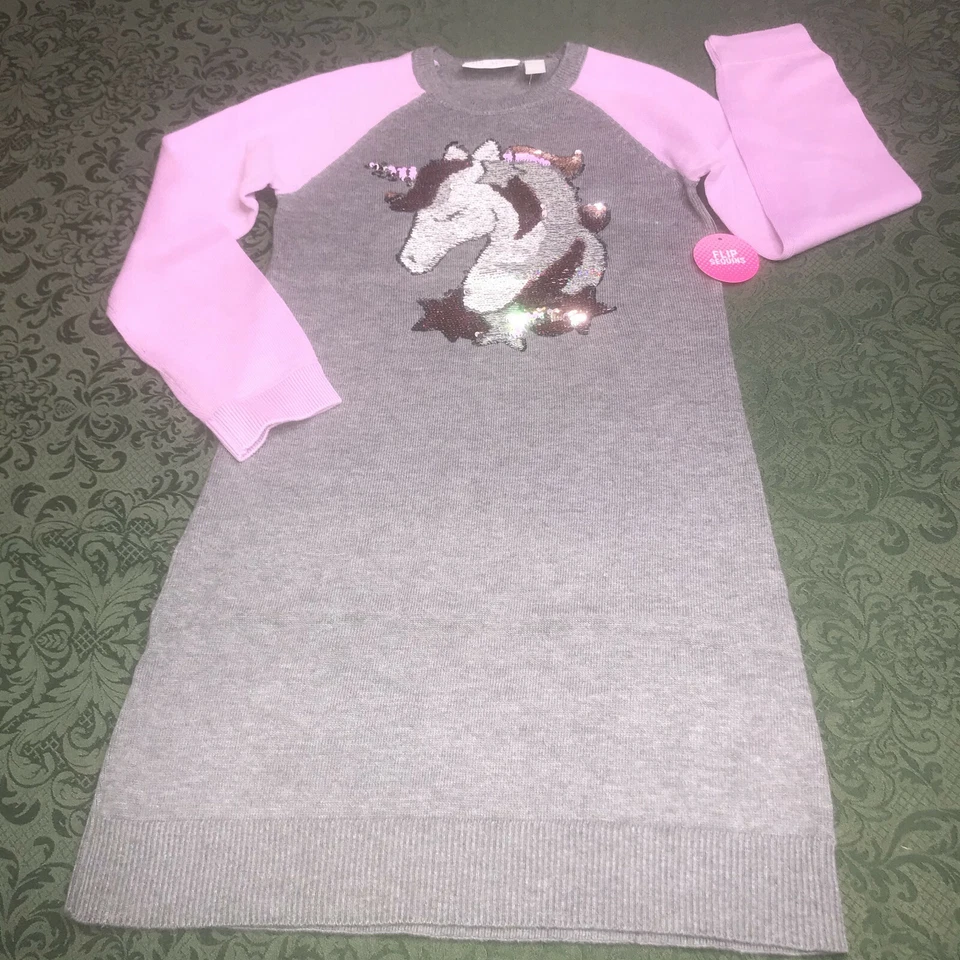 NUEVO CON ETIQUETAS 14 Unicornio Lentejuelas Abatibles Cumpleaños Suéter Vestido Navidad Niños Lugar Foto 2 de 4