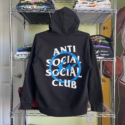 Anti Social Social Club X Fragment Blue Bolt Black Hoodie Size Small