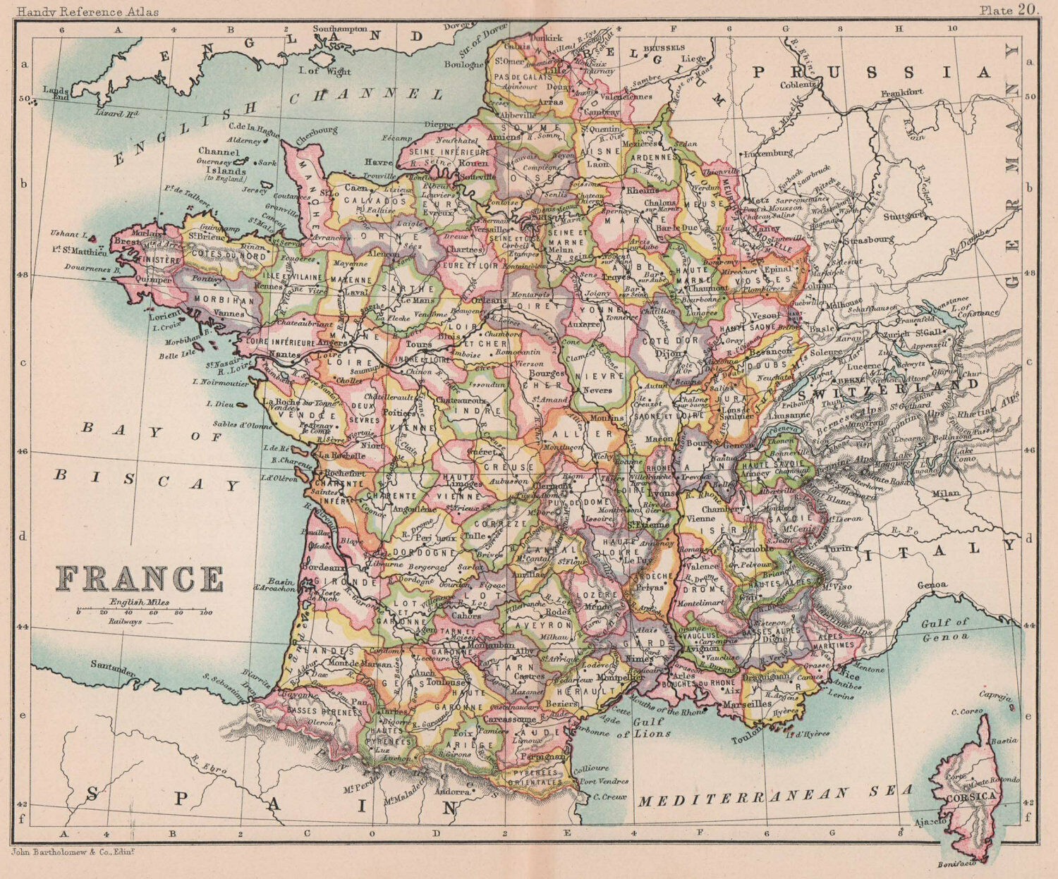 France 送料無料でお届けします in 日本初の departments. BARTHOLOMEW 1893 map old antique vintage