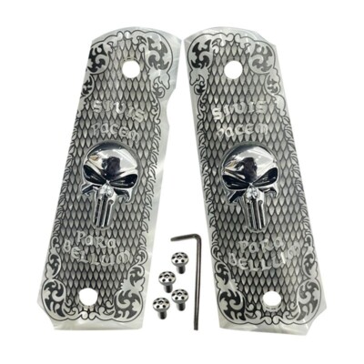 1911 GUN GRIPS FULL SIZE COLT & CLONES Silver Skull Para Bellum W/Screws