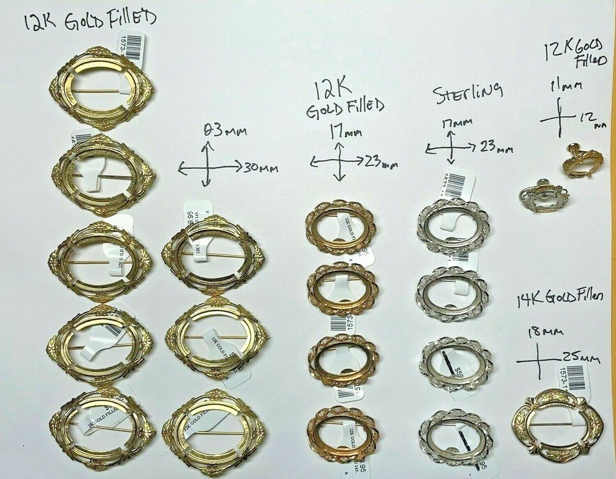 14k Gold Filled ~12K Gold Filled Sterling Frame Mount Pins, Lot
