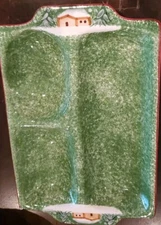 Macy's The Cellar 1998 Log Cabin 3 Part Rectangular Divided Server Handpaint EC