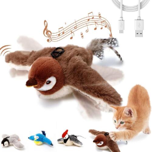 Electronic Interactive Flying Bird Cat Plush Toy Hanging Sparrow Flapping USS