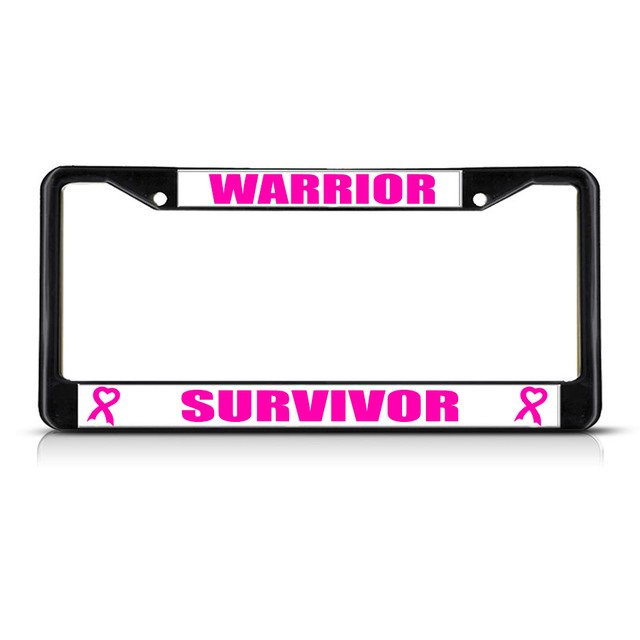 BREAST CANCER SURVIVOR PINK RIBBON Black Heavy Duty Metal License Plate