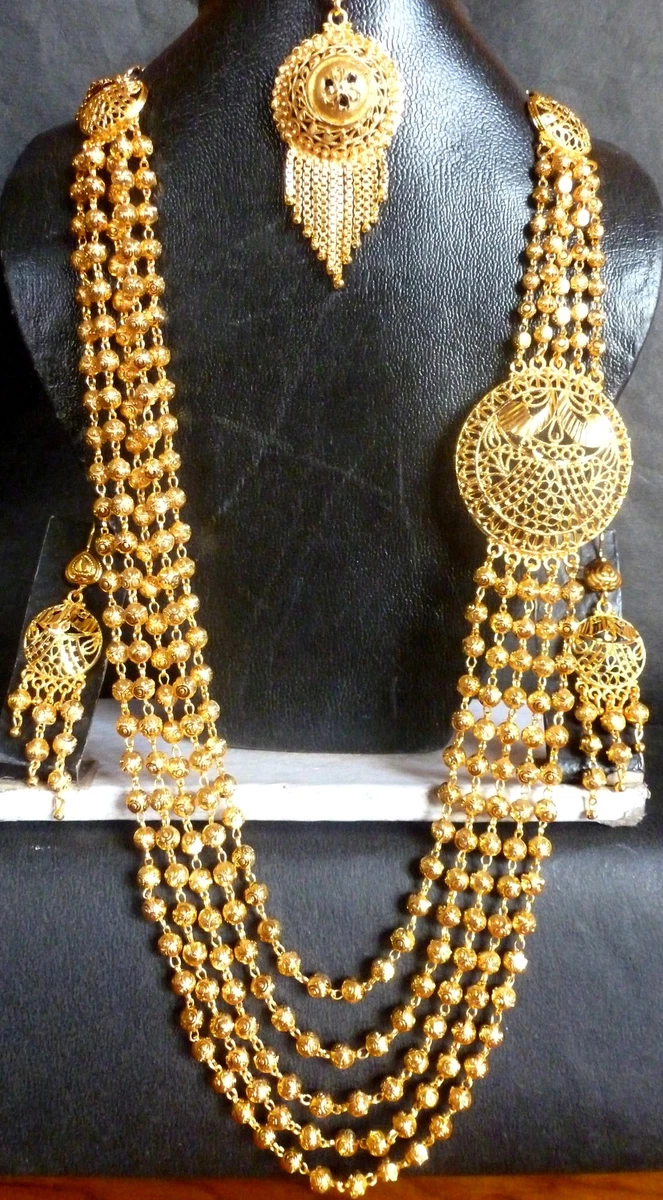 22K Gold Plated Indian Wedding 11 Long Rani Haar Pakistani Necklace Earrings11