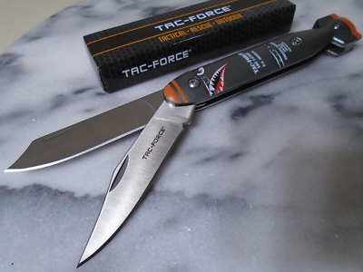 #ad Tac Force Tiger Shark Bomb 2 Blade Trapper Pocket Knife Slipjoint TF 1039DBGY $16.99