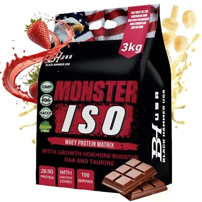 MONSTER Isolate Whey Protein 3kg 3 Flavors Muscle Recovery Black Hammer USA