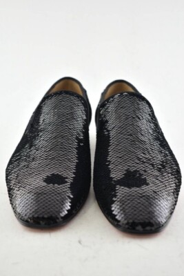 Christian Louboutin Mens Dandelion Flat Black Paillette Scallops Dress Loafer 40 Christian Louboutin Mens Dandelion Flat Black Paillette  main image 3