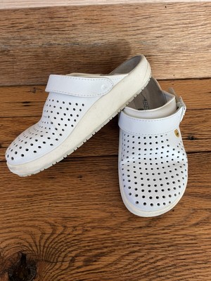 ABEBA Rubber Clogs, White Leather Sz 40 Nurse Footwear
