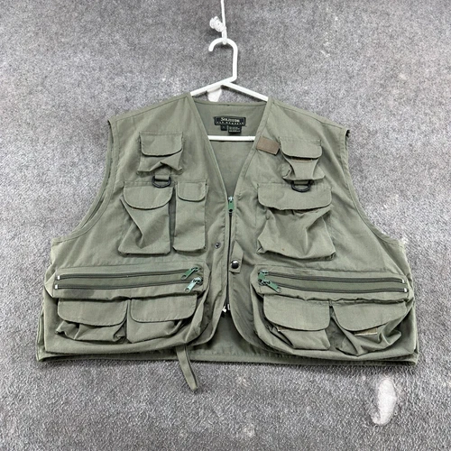 VINTAGE Solitude Vest Mens L Green Cargo Nylon Full Zip Fishing Hunting 90s - product listing photo