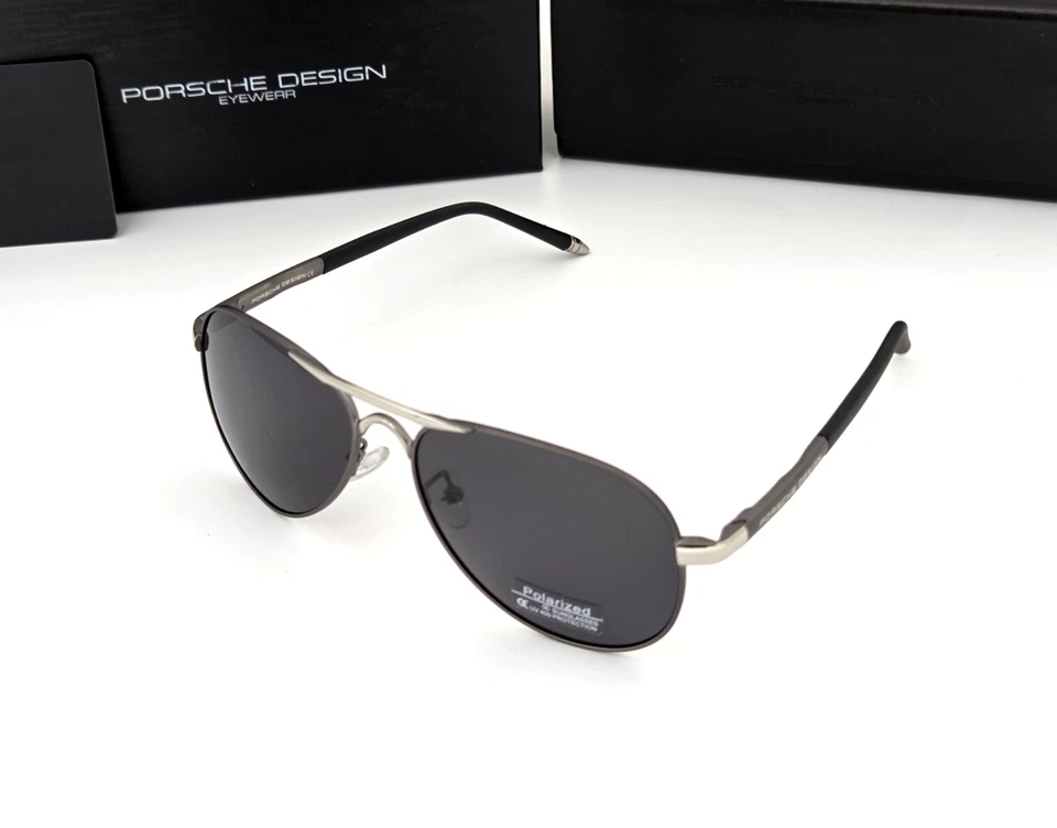 Gafas de sol polarizadas Porsche Flex Brazos redondas de metal aviador plateadas-punmetal humo Foto 2 de 4