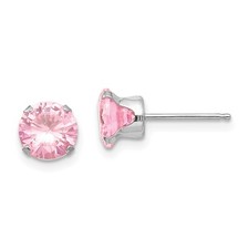 14k White Gold 6.5mm Pink Cubic Zirconia Post Stud Earrings 0.38gm L-6.5 mm