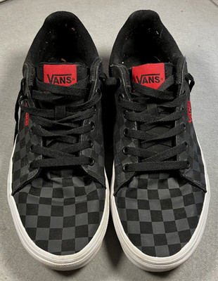 VANS Off The Wall Black & Grey Checked w/Red Tie Shoes Mens 10.5 Pre-Owned #3717