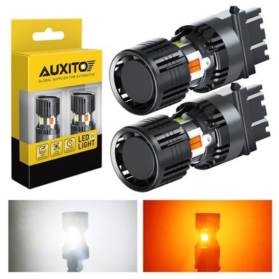 2x 3157 Error-Free Switchback LED White Amber Turn Signal/DRL Light Bulbs AUXITO