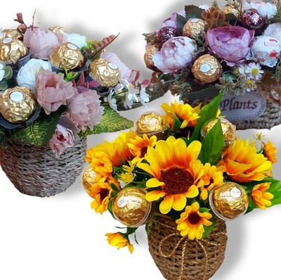Blumenkorb mit Pralinen Geschenk Frauen Geburtstag Oma Muttertag Jubiläum Danke