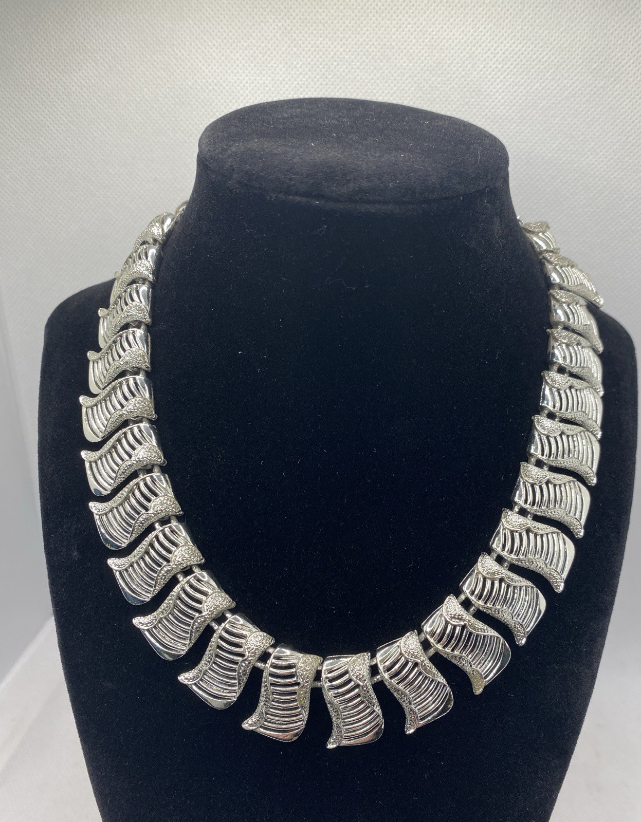 Signed Coro Silver Link Panel Necklace 1960’s App… - image 3
