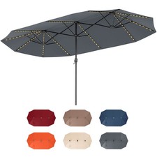 15.5 FT Extra-Large Patio Umbrella w/ LED Solar Lights 12 Heavy-Duty Ribs