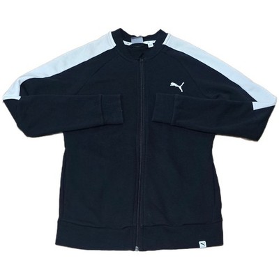 Puma Track Jacket Black White Athletic Full Zip Logo Sleeve Stripe Men's M