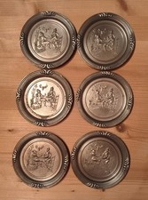 6 Zinn-Untersetzer mit Motiv.  Durchmesser 11,5 cm, 115g schwer