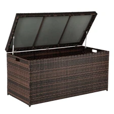 VINGLI Outdoor Wicker Storage Box, 132 Gallon Patio Rattan Deck Box, Wicker S...