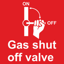 Gas Shut Off Valve Fire Safety Warning Sign Adhesive Sticker 125mm x 125mm*