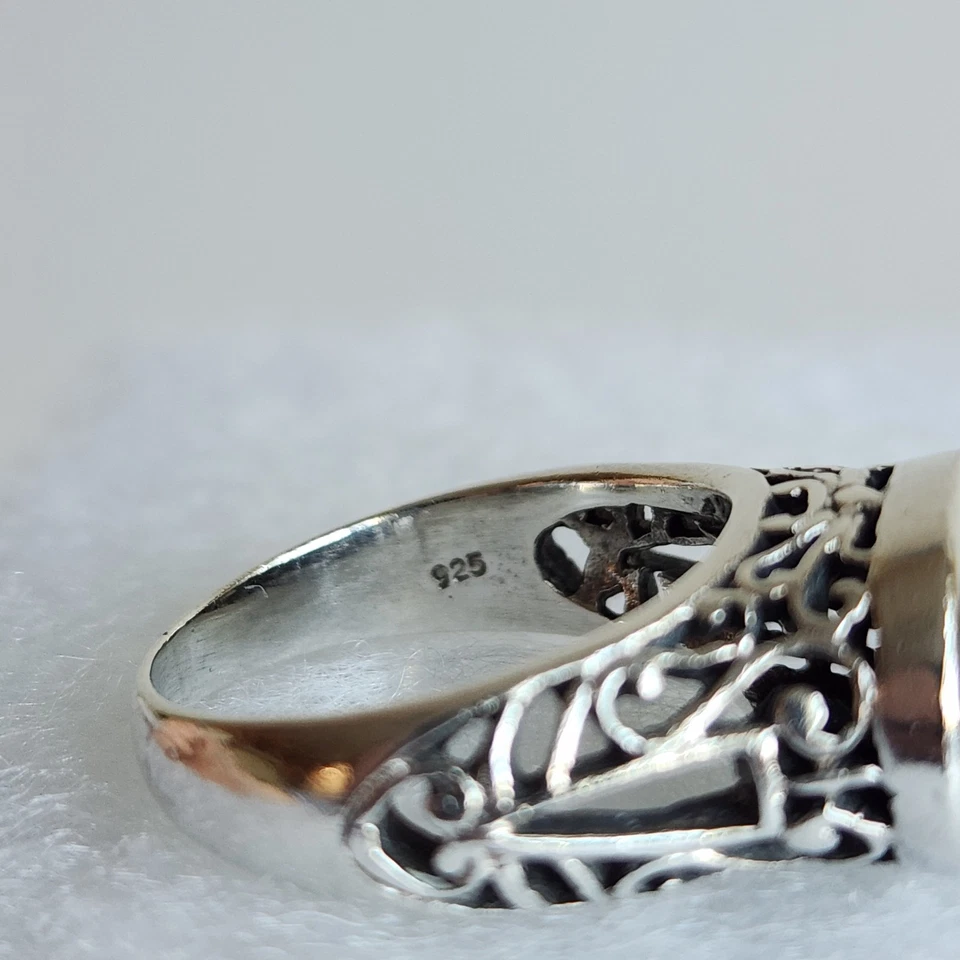 Anillo de plata esterlina verde y coral piedras preciosas filigrana boho talla 8,5 | 8 g 925 Foto 4 de 4