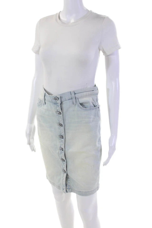 Falda vaquera lápiz frontal con botones lavados ligeros azul talla 27 Current/Elliott para mujer Foto 2 de 4