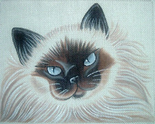 Siamese Cat Kitten Hand Painted Needlepoint Canvas by Leigh 14ct NO YARN PQ