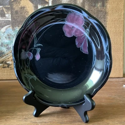 NWOB 4pc Set Mikasa Rondo Tango 8" Salad Plates EJ 702 Black Lavender Floral - Image 1 of 3