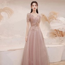 Luxury Elegante Evening Dress V-neck Pink Sparkling Birthday Party Prom Dresses