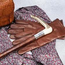 Hermes Antique English Leather Antler Handle Sterling Silver Horse Riding Crop