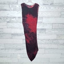 Halston Heritage Abstract Asymmetrical Hem Dress Red Purple Sleeveless Size 8
